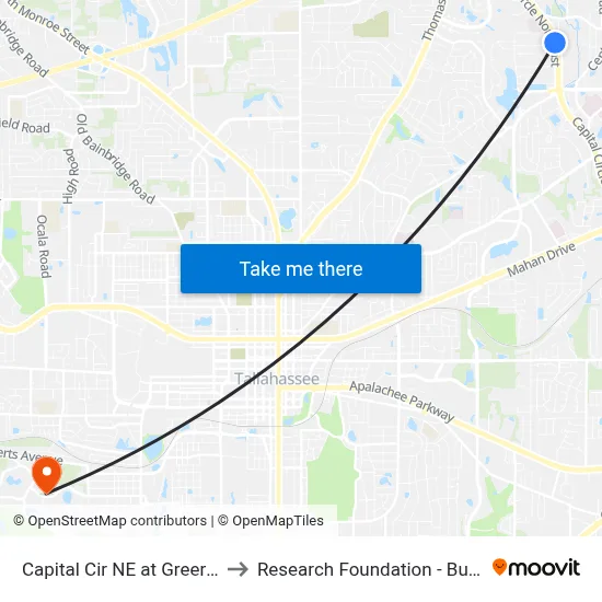 Capital Cir NE at Greer Rd Sb to Research Foundation - Building A map