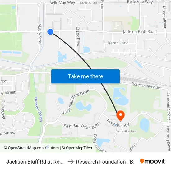 Jackson Bluff Rd at Revell St Eb to Research Foundation - Building A map