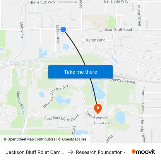 Jackson Bluff Rd at Cambridge Dr Eb to Research Foundation - Building A map