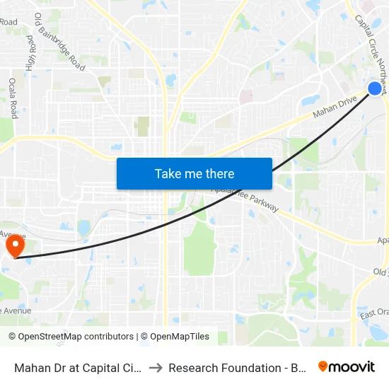 Mahan Dr at Capital Cir NE Eb to Research Foundation - Building A map
