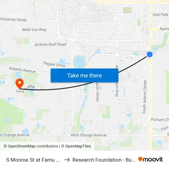 S Monroe St at Famu Way Sb to Research Foundation - Building A map