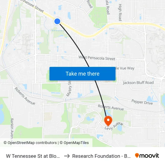 W Tennessee St at Block Ct Eb to Research Foundation - Building A map