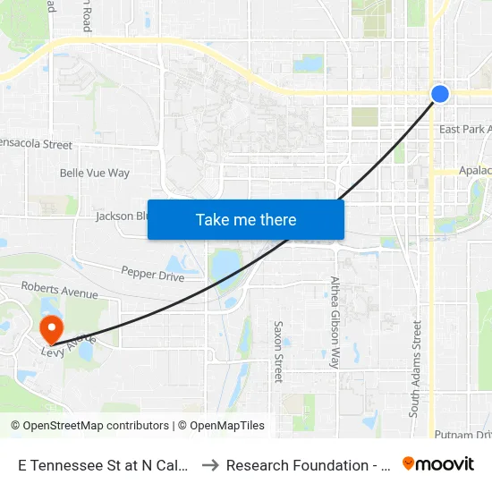 E Tennessee St at N Calhoun St Eb to Research Foundation - Building A map