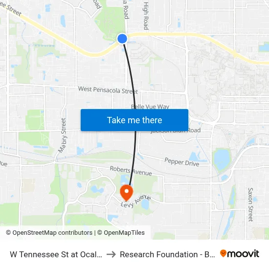 W Tennessee St at Ocala Rd Wb to Research Foundation - Building A map