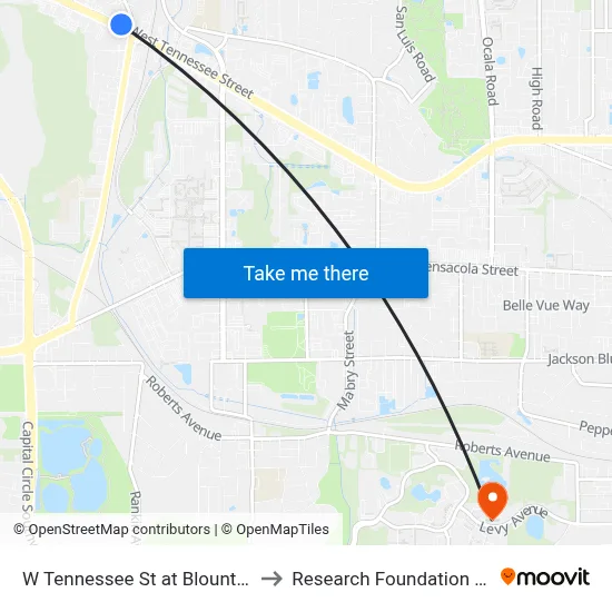 W Tennessee St at Blountstown St Wb to Research Foundation - Building A map