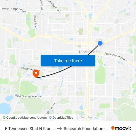E Tennessee St at N Franklin Blvd Eb to Research Foundation - Building A map