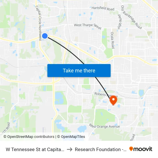 W Tennessee St at Capital Cir NW Wb to Research Foundation - Building A map