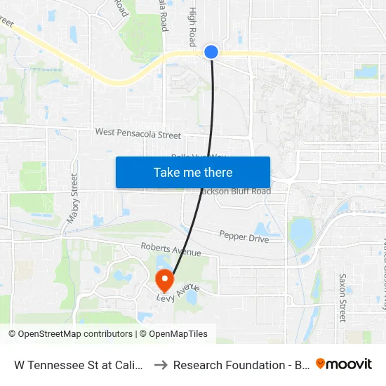 W Tennessee St at Caliark St Wb to Research Foundation - Building A map