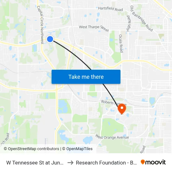 W Tennessee St at Junco Ct Eb to Research Foundation - Building A map