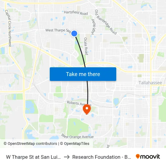W Tharpe St at San Luis Rd Eb to Research Foundation - Building A map