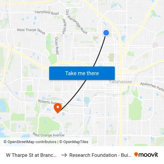 W Tharpe St at Branch St Eb to Research Foundation - Building A map