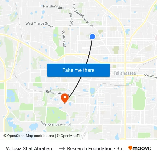 Volusia St at Abraham St Wb to Research Foundation - Building A map