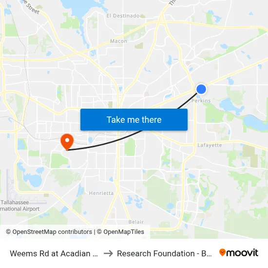 Weems Rd at Acadian Blvd Nb to Research Foundation - Building A map