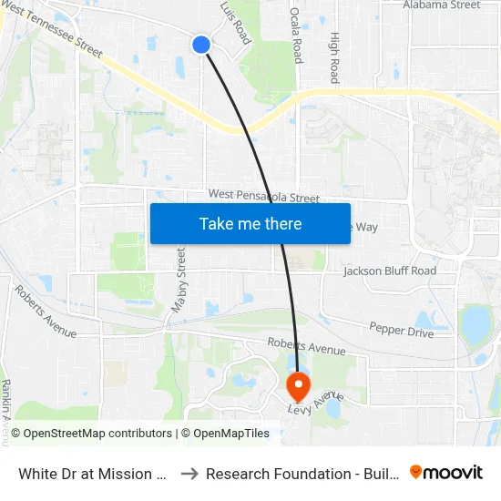 White Dr at Mission Rd Nb to Research Foundation - Building A map