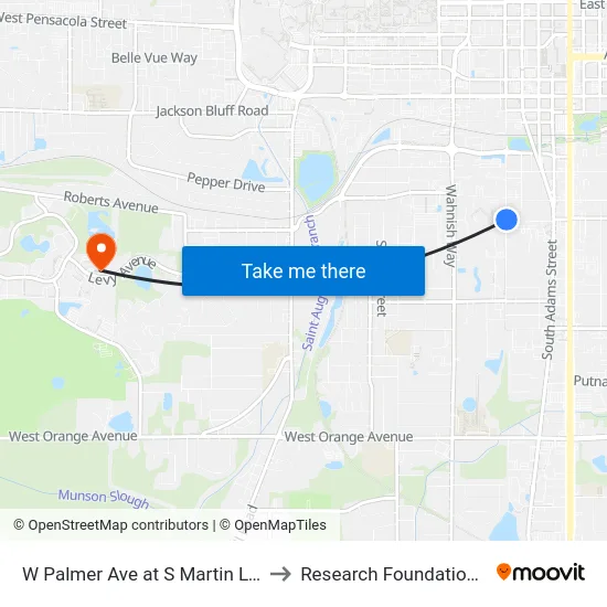 W Palmer Ave at S Martin Luther King Blvd to Research Foundation - Building A map