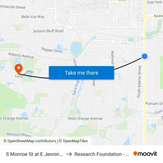 S Monroe St at E Jennings Ave Nb to Research Foundation - Building A map