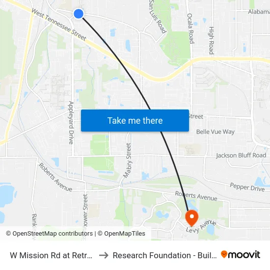 W Mission Rd at Retreat Eb to Research Foundation - Building A map
