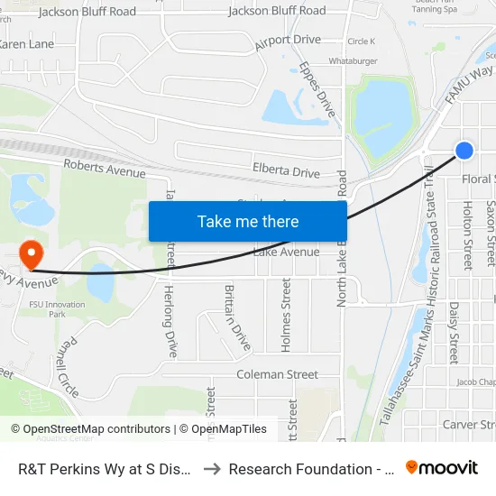 R&T Perkins Wy at S Disston St Wb to Research Foundation - Building A map