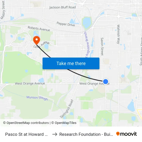Pasco St at Howard Ave Sb to Research Foundation - Building A map