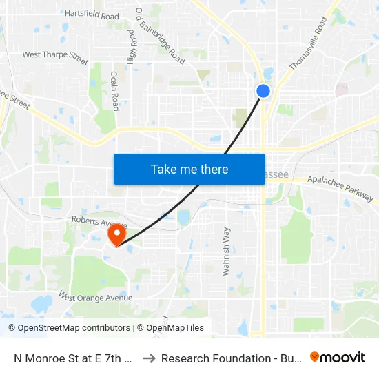 N Monroe St at E 7th Ave Nb to Research Foundation - Building A map