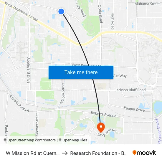 W Mission Rd at Cuerno St Eb to Research Foundation - Building A map