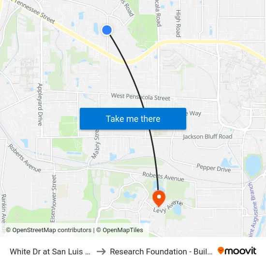 White Dr at San Luis Rd Sb to Research Foundation - Building A map