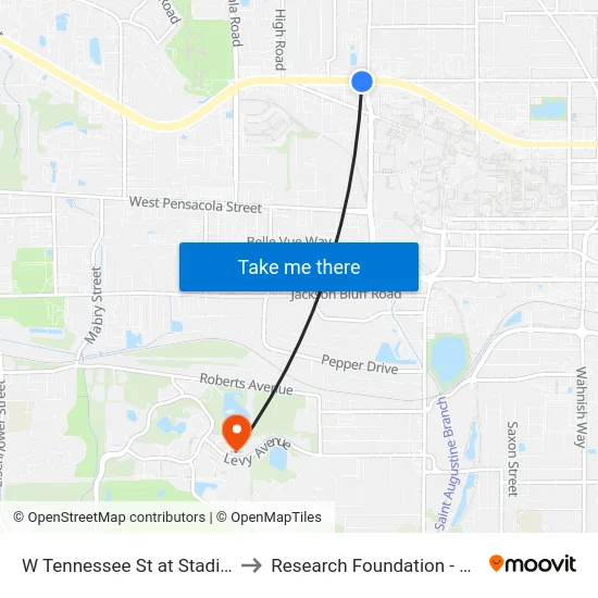 W Tennessee St at Stadium Dr Eb to Research Foundation - Building A map