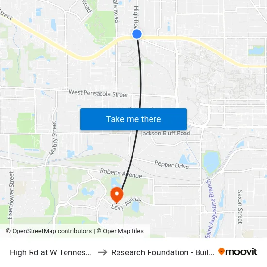 High Rd at W Tennessee St to Research Foundation - Building A map
