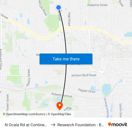 N Ocala Rd at Continental Ave to Research Foundation - Building A map