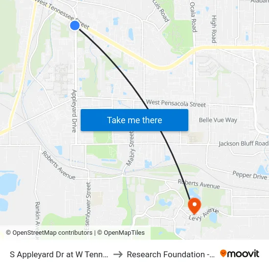 S Appleyard Dr at W Tennessee St Sb to Research Foundation - Building A map
