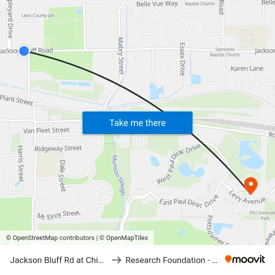 Jackson Bluff Rd at Chipley St Wb to Research Foundation - Building A map