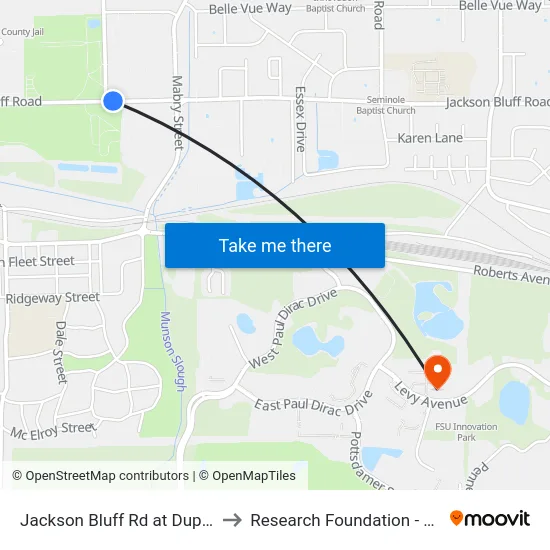 Jackson Bluff Rd at Dupree St Wb to Research Foundation - Building A map