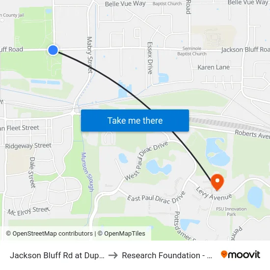 Jackson Bluff Rd at Dupree St Eb to Research Foundation - Building A map