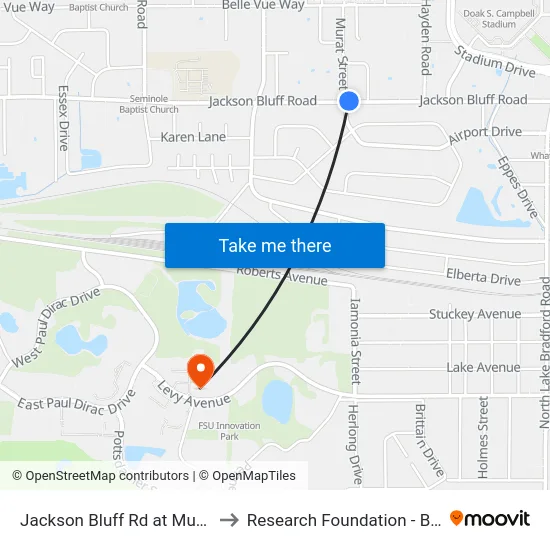 Jackson Bluff Rd at Murat St Wb to Research Foundation - Building A map