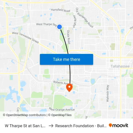 W Tharpe St at San Luis Eb to Research Foundation - Building A map