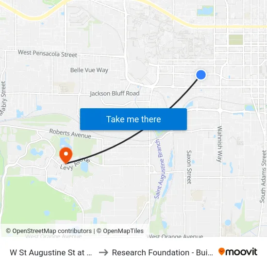 W St Augustine St at Gay St to Research Foundation - Building A map