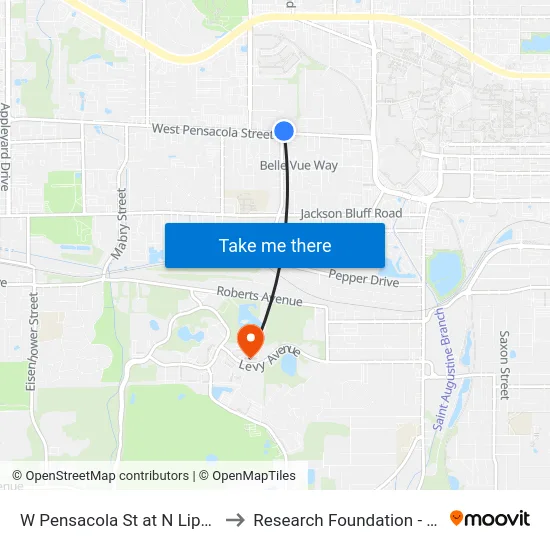 W Pensacola St at N Lipona Rd Wb to Research Foundation - Building A map