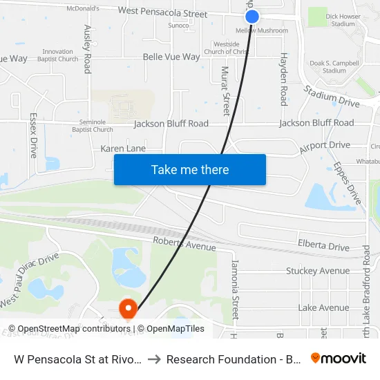 W Pensacola St at Rivoli Rd Eb to Research Foundation - Building A map