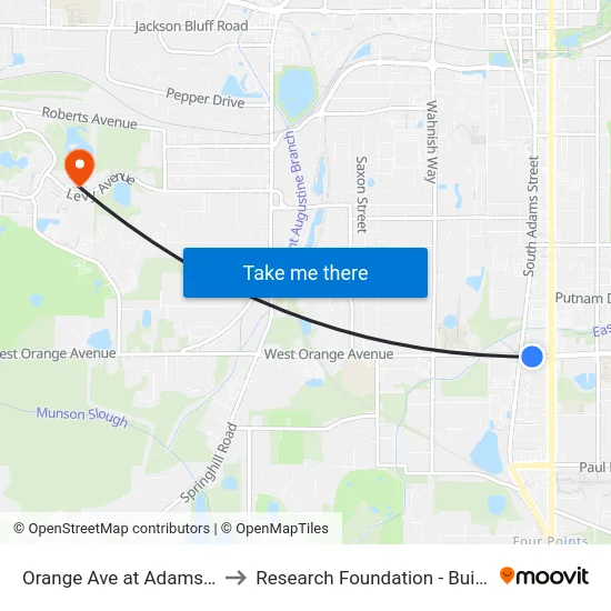 Orange Ave at Adams St Eb to Research Foundation - Building A map