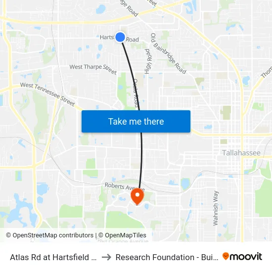 Atlas Rd at Hartsfield Rd Wb to Research Foundation - Building A map