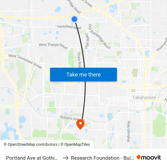 Portland Ave at Gothic Dr Eb to Research Foundation - Building A map