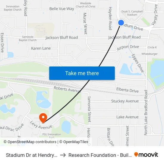Stadium Dr at Hendry St Eb to Research Foundation - Building A map