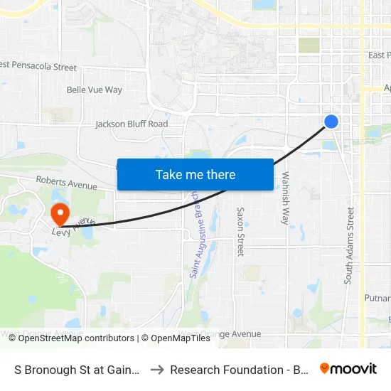 S Bronough St at Gaines St Sb to Research Foundation - Building A map
