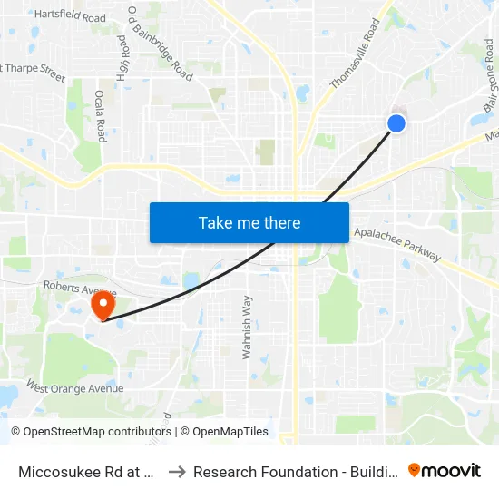 Miccosukee Rd at Tmh to Research Foundation - Building A map