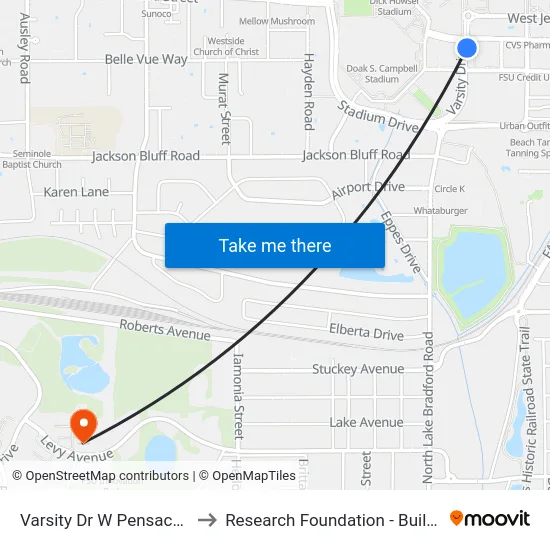 Varsity Dr W Pensacola St to Research Foundation - Building A map