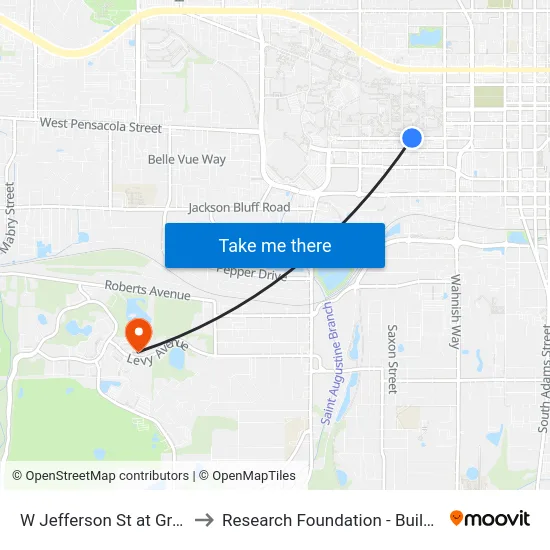 W Jefferson St at Gray St to Research Foundation - Building A map