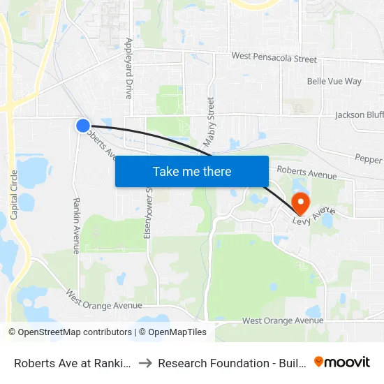 Roberts Ave at Rankin Ave to Research Foundation - Building A map