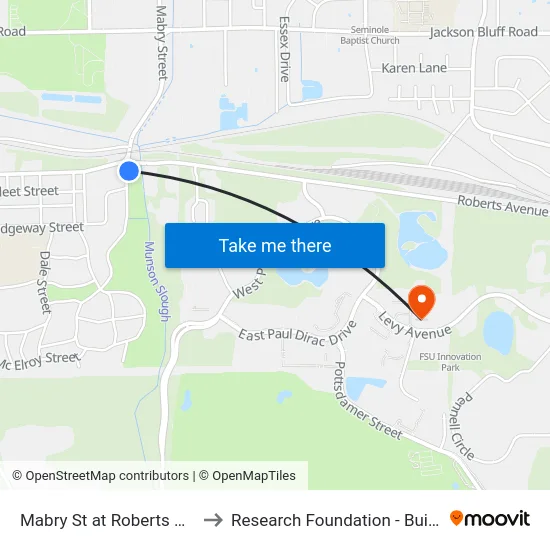 Mabry St at  Roberts Ave Nb to Research Foundation - Building A map