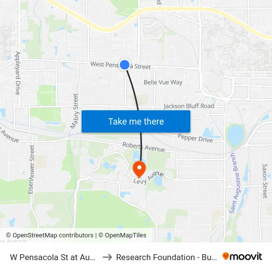 W Pensacola St at Ausley Rd to Research Foundation - Building A map
