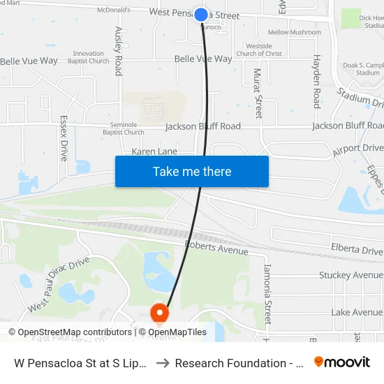 W Pensacloa St at S Lipona Rd Eb to Research Foundation - Building A map